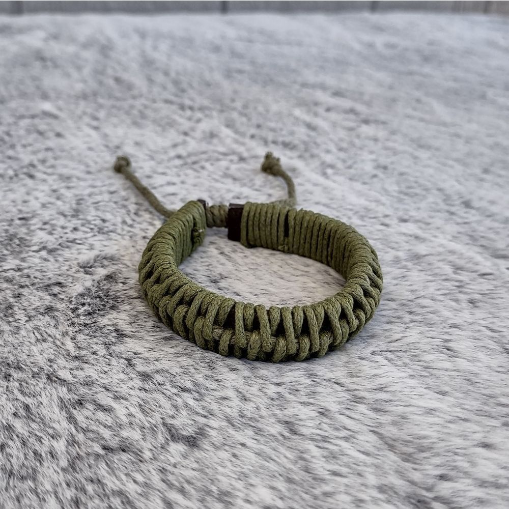 Raffia Corded Army‎ Green Cuff Bracelet